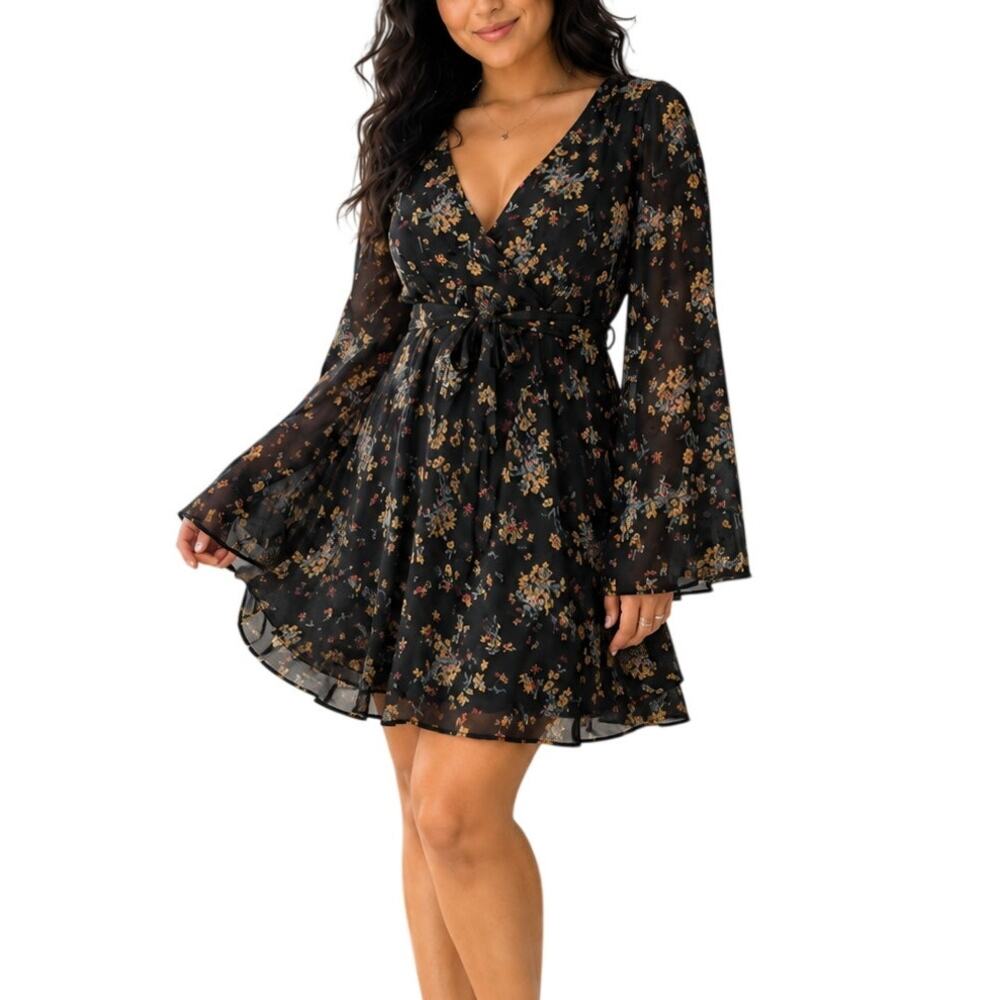Free People Black Floral Mini Dress